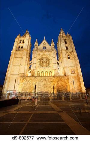 Gothic cathedral at night, Leon. Castilla-Leon, Spain View Large Photo Image Stock Photo - Gothic cathedral at night, Leon. Castilla-Leon, Spain. Fotosearch