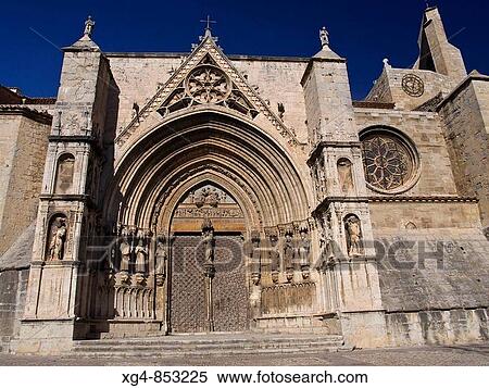 Stock Photography - Gothic Door of the Apostles (14th century) of the church of Santa Maria la Mayor, Morella. Els Ports, Castellon province, Comunidad Valenciana, Spain. Fotosearch
