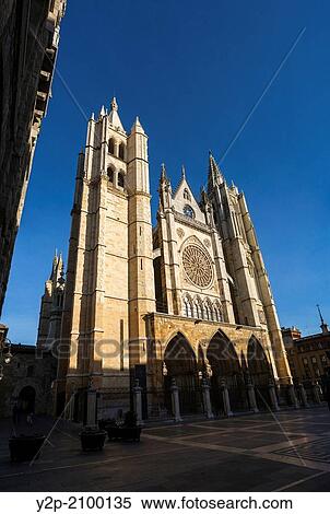 Gothic style Cathedral of Leon, Castilla y Leon, Spain. View Large Photo Image Stock Photography - Gothic style Cathedral of Leon, Castilla y Leon, Spain.. Fotosearch