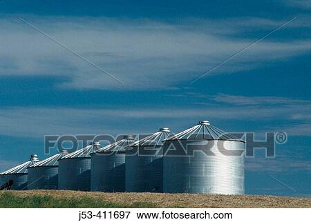 Stock Photo - Grain storage bins, USA. Fotosearch