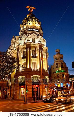 Gran Via, Madrid Spain View Large Photo Image Stock Photography - Gran Via, Madrid Spain. Fotosearch
