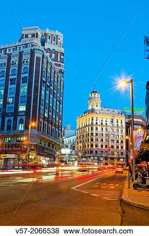 Gran Via, night view. Madrid, Spain. View Large Photo Image Stock Photo - Gran Via, night view. Madrid, Spain.. Fotosearch