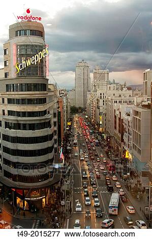Gran Via, one of the main streets in Madrid. View Large Photo Image Stock Photo - Gran Via, one of the main streets in Madrid.. Fotosearch