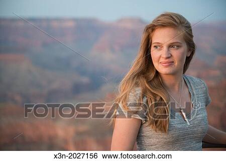 Grand Canyon Portrait of a Young Woman. View Large Photo Image Stock Photograph - Grand Canyon Portrait of a Young Woman.. Fotosearch