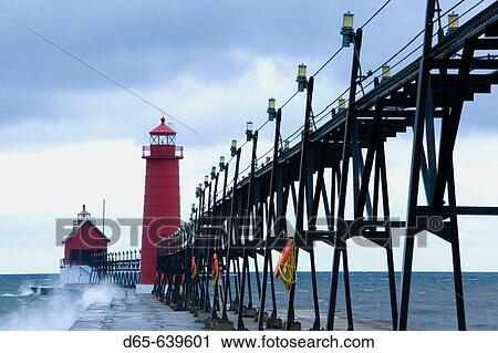 Grand Haven Lighthouse / Early Winter Storm. Grand Haven. Lake Michigan Shore. Michigan. USA. View Large Photo Image Stock Image - Grand Haven Lighthouse / Early Winter Storm. Grand Haven. Lake Michigan Shore. Michigan. USA.. Fotosearch