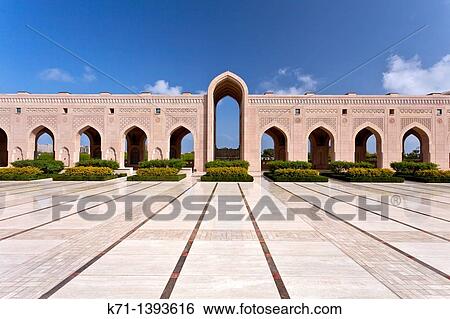 Grand Mosque buildings with arch architecture in Muscat, Oman View Large Photo Image Stock Photograph - Grand Mosque buildings with arch architecture in Muscat, Oman. Fotosearch