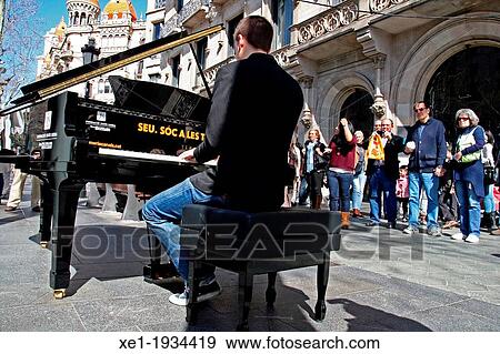 Stock Photo - grand piano, Paseo de Gracia, Barcelona, Catalonia, Spain.. Fotosearch