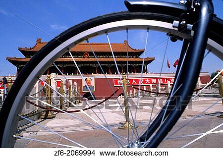 Graphic image of bike and Mao portrait at Heavenly Gate in Beijing China. View Large Photo Image Picture - Graphic image of bike and Mao portrait at Heavenly Gate in Beijing China.. Fotosearch