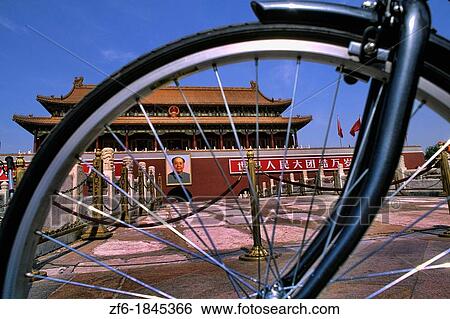 Graphic image of bike and Mao portrait at Heavenly Gate in Beijing China. View Large Photo Image Stock Photograph - Graphic image of bike and Mao portrait at Heavenly Gate in Beijing China.. Fotosearch