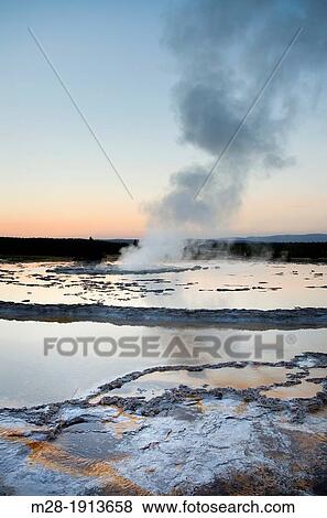 Great Fountain Geyser at sunset, Yellowstone National Park View Large Photo Image Stock Photo - Great Fountain Geyser at sunset, Yellowstone National Park. Fotosearch