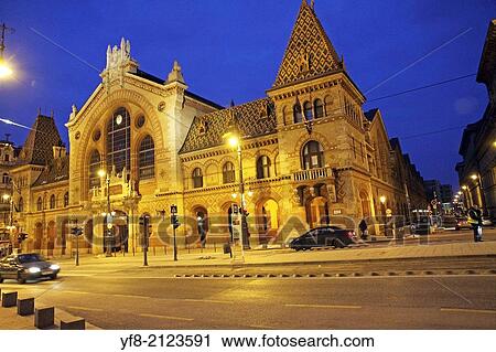 Great Market Hall Budapest at night. View Large Photo Image Stock Image - Great Market Hall Budapest at night.. Fotosearch