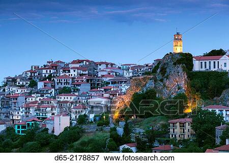 Greece, Central Greece Region, Arahova, town view near Mt. Parnassos, dawn. View Large Photo Image Stock Photo - Greece, Central Greece Region, Arahova, town view near Mt. Parnassos, dawn.. Fotosearch