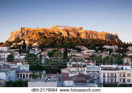 Picture - Greece, Central Greece Region, Athens, Acropolis, elevated view, dawn.. Fotosearch