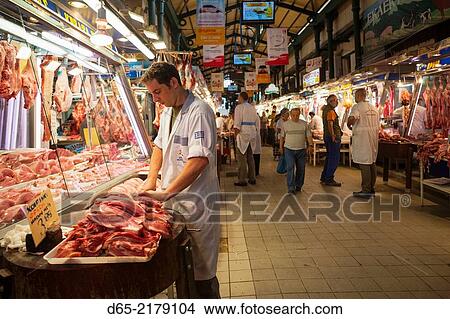 Greece, Central Greece Region, Athens, Central Market, meat market. View Large Photo Image Picture - Greece, Central Greece Region, Athens, Central Market, meat market.. Fotosearch