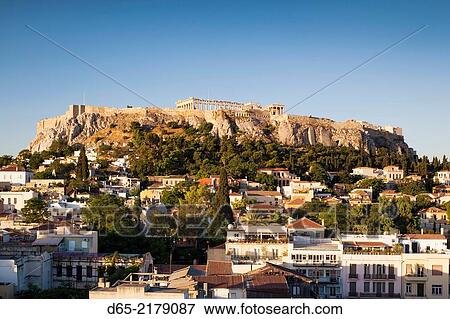 Greece, Central Greece Region, Athens, Acropolis, elevated view, dawn. View Large Photo Image Stock Photo - Greece, Central Greece Region, Athens, Acropolis, elevated view, dawn.. Fotosearch