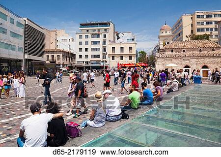 Greece, Central Greece Region, Athens, Monastiraki Square. View Large Photo Image Stock Photo - Greece, Central Greece Region, Athens, Monastiraki Square.. Fotosearch