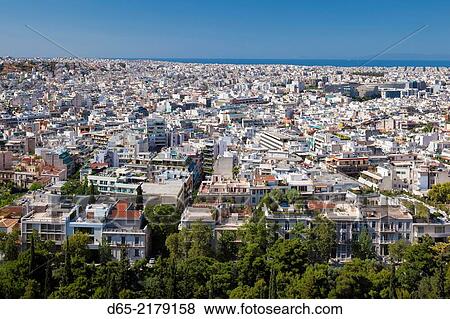Greece, Central Greece Region, Athens, elevated city view from the Acropolis. View Large Photo Image Stock Photo - Greece, Central Greece Region, Athens, elevated city view from the Acropolis.. Fotosearch