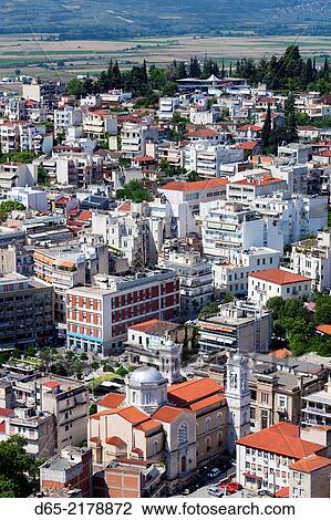 Greece, Central Greece Region, Lamia, elevated town view from the Kastro fortress. View Large Photo Image Stock Image - Greece, Central Greece Region, Lamia, elevated town view from the Kastro fortress.. Fotosearch