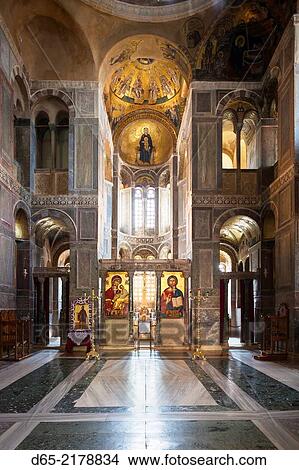 Picture - Greece, Central Greece Region, Moni Osios Loukas, Monastery of Saint Luke, World Heritage 16th century church, interior.. Fotosearch