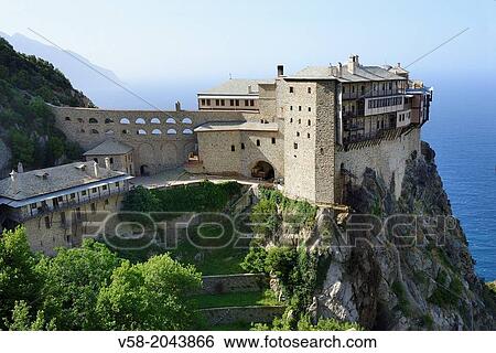 Greece, Chalkidiki, Mount Athos, listed as World Heritage, Simonos Petra monastery. View Large Photo Image Stock Photograph - Greece, Chalkidiki, Mount Athos, listed as World Heritage, Simonos Petra monastery.. Fotosearch