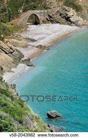 Stock Image - Greece, Chalkidiki, Mount Athos peninsula, World Heritage Site, Vela bridge.. Fotosearch