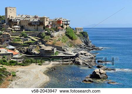 Greece, Chalkidiki, Mount Athos peninsula, listed as World Heritage, Pantokratoros monastery. View Large Photo Image Stock Photo - Greece, Chalkidiki, Mount Athos peninsula, listed as World Heritage, Pantokratoros monastery.. Fotosearch
