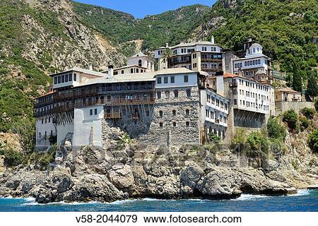 Stock Photo - Greece, Chalkidiki, Mount Athos peninsula, World Heritage Site, Grigoriou monastery.. Fotosearch