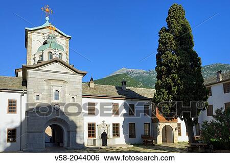 Greece, Chalkidiki, Mount Athos peninsula, World Heritage Site, Skete Prodromos (Timiou Prodromou) and mount Athos. View Large Photo Image Stock Photograph - Greece, Chalkidiki, Mount Athos peninsula, World Heritage Site, Skete Prodromos (Timiou Prodromou) and mount Athos.. Fotosearch