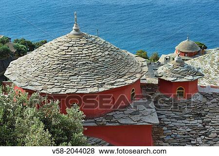 Greece, Chalkidiki, Mount Athos, World Heritage site, Skete (monastic settlement) of Kafsokalivia (Agias Triados). View Large Photo Image Stock Photo - Greece, Chalkidiki, Mount Athos, World Heritage site, Skete (monastic settlement) of Kafsokalivia (Agias Triados).. Fotosearch