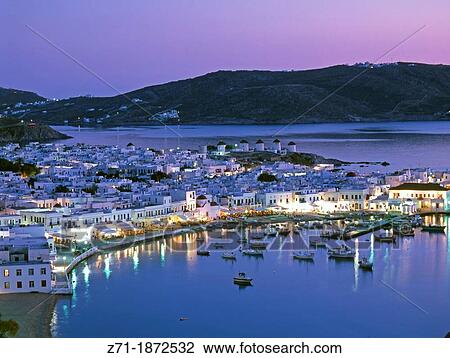 Greece, Cyclades, Mykonos, harbor, View Large Photo Image Stock Image - Greece, Cyclades, Mykonos, harbor,. Fotosearch