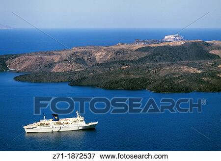 Greece, Cyclades, Santorini, Thira, cruise ship, View Large Photo Image Stock Photo - Greece, Cyclades, Santorini, Thira, cruise ship,. Fotosearch