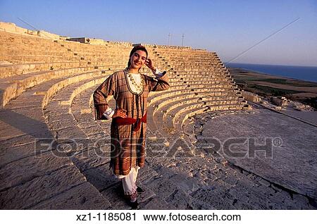 Stock Image - Greece, Cyprus Island, greek part, Greco-Roman Theatre, built in the 2ndcentury BC, at Kourion archaeological site. Fotosearch