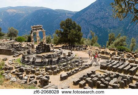 Greece Delphi famous Greek Temple of Athena place of Philosophy for Socrates Oracle of stone from above. View Large Photo Image Stock Photo - Greece Delphi famous Greek Temple of Athena place of Philosophy for Socrates Oracle of stone from above.. Fotosearch