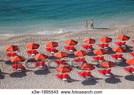 Stock Image - Greece, Ionian Islands, Epirus, Parga, View of Valtos Beach. Fotosearch