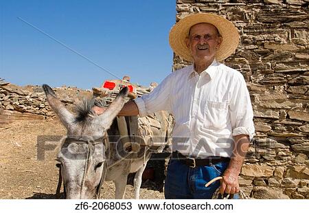 Greece Paros Cyclades old local man with donkey near Lefkes in mountains at his farm home 8. View Large Photo Image Stock Image - Greece Paros Cyclades old local man with donkey near Lefkes in mountains at his farm home 8.. Fotosearch