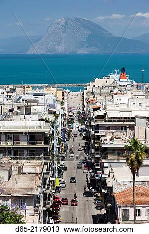 Greece, Peloponese Region, Patra, elevated city view over Agios Nikolaos Street. View Large Photo Image Stock Image - Greece, Peloponese Region, Patra, elevated city view over Agios Nikolaos Street.. Fotosearch