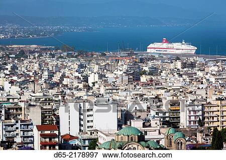 Greece, Peloponese Region, Patra, elevated city view. View Large Photo Image Stock Photo - Greece, Peloponese Region, Patra, elevated city view.. Fotosearch