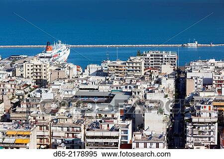 Greece, Peloponese Region, Patra, elevated city view over Agios Nikolaos Street. View Large Photo Image Stock Photography - Greece, Peloponese Region, Patra, elevated city view over Agios Nikolaos Street.. Fotosearch