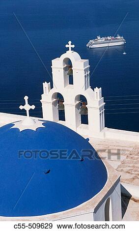 Greece, Santorini, Firostefani, church View Large Photo Image Stock Photo - Greece, Santorini, Firostefani, church. Fotosearch