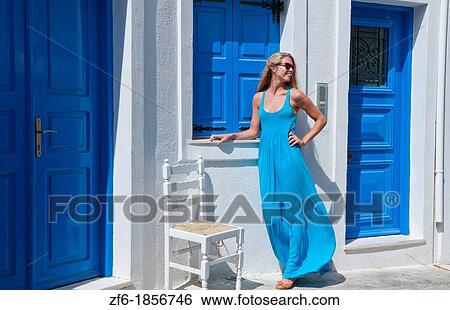 Greece, Santorini Island, Beautiful young woman in street View Large Photo Image Stock Photograph - Greece, Santorini Island, Beautiful young woman in street. Fotosearch