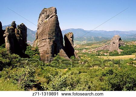 Stock Image - Greece, Thessaly, Meteora, rock formations.. Fotosearch