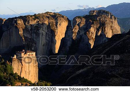Greece, Thessaly, Meteora, World Heritage Site, Roussanou (Agia Barbara) nunnery. View Large Photo Image Stock Image - Greece, Thessaly, Meteora, World Heritage Site, Roussanou (Agia Barbara) nunnery.. Fotosearch