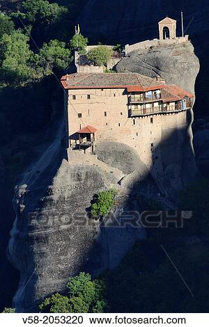 Greece, Thessaly, Meteora, World Heritage Site, Agios Nikolaos Anapafsas (St Nicholas Anapausas) monastery. View Large Photo Image Stock Image - Greece, Thessaly, Meteora, World Heritage Site, Agios Nikolaos Anapafsas (St Nicholas Anapausas) monastery.. Fotosearch