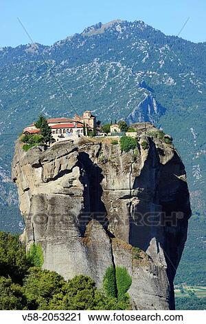 Greece, Thessaly, Meteora, World Heritage Site, Agia Trias (Holy Trinity) monastery also called Agia Triada. View Large Photo Image Stock Image - Greece, Thessaly, Meteora, World Heritage Site, Agia Trias (Holy Trinity) monastery also called Agia Triada.. Fotosearch