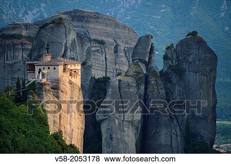 Greece, Thessaly, Meteora, World Heritage Site, Roussanou (Agia Barbara) nunnery. View Large Photo Image Stock Photo - Greece, Thessaly, Meteora, World Heritage Site, Roussanou (Agia Barbara) nunnery.. Fotosearch