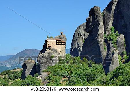 Greece, Thessaly, Meteora, World Heritage Site, Agios Nikolaos Anapafsas (St Nicholas Anapausas) monastery. View Large Photo Image Stock Photograph - Greece, Thessaly, Meteora, World Heritage Site, Agios Nikolaos Anapafsas (St Nicholas Anapausas) monastery.. Fotosearch