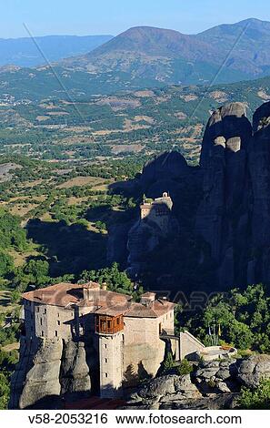 Greece, Thessaly, Meteora, World Heritage Site, Roussanou (Agia Barbara) nunnery. View Large Photo Image Stock Photograph - Greece, Thessaly, Meteora, World Heritage Site, Roussanou (Agia Barbara) nunnery.. Fotosearch