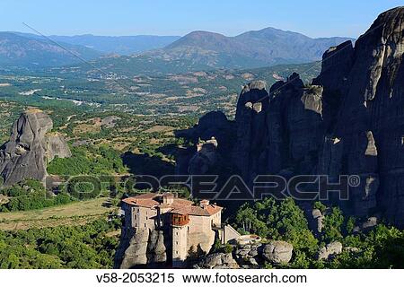 Greece, Thessaly, Meteora, World Heritage Site, Roussanou (Agia Barbara) nunnery. View Large Photo Image Stock Photography - Greece, Thessaly, Meteora, World Heritage Site, Roussanou (Agia Barbara) nunnery.. Fotosearch