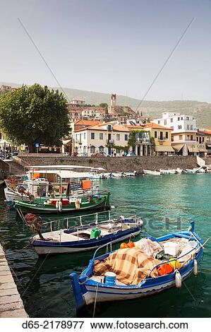 Greece, West Greece Region, Nafpaktos, inner harbor. View Large Photo Image Stock Photo - Greece, West Greece Region, Nafpaktos, inner harbor.. Fotosearch