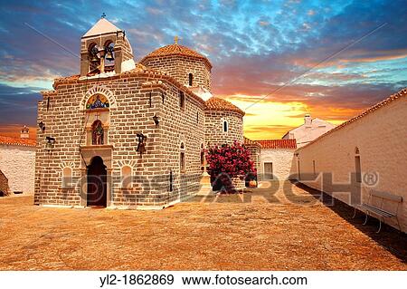 Greek Orthodox Monastery of the Profitis Ilias, Hydra, Greek Saronic Islands View Large Photo Image Stock Photo - Greek Orthodox Monastery of the Profitis Ilias, Hydra, Greek Saronic Islands. Fotosearch